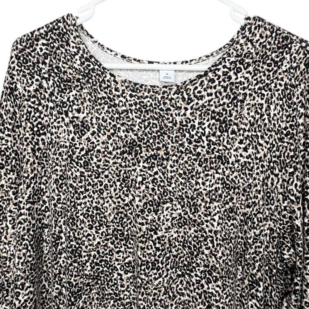 Old Navy Womens XL Leopard Dress Long Sleeve Shirt Dress Animal Print Mini Scoop